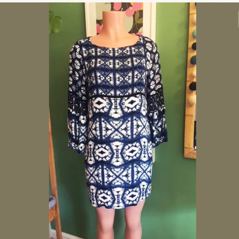 Gypsy 05 NWT Blue Shabori Print Mini Shift Dress S